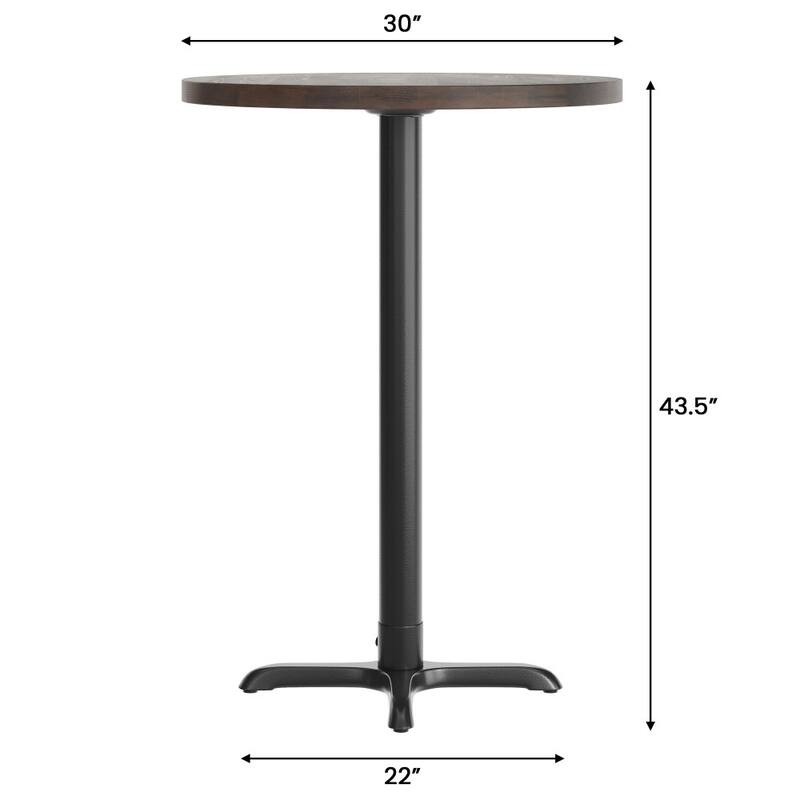 Round Solid Wood Commercial Tabletop with 22" x 22" Bar Height X-Base - 30"W x 30"D x 43.5"H
