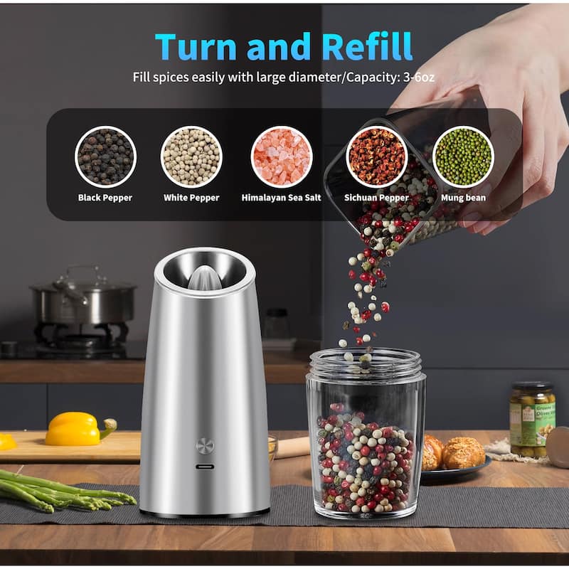 Electric Salt and Pepper Grinder Set USB Rechargeable Adjustable Coarseness Automatic Spice Mill