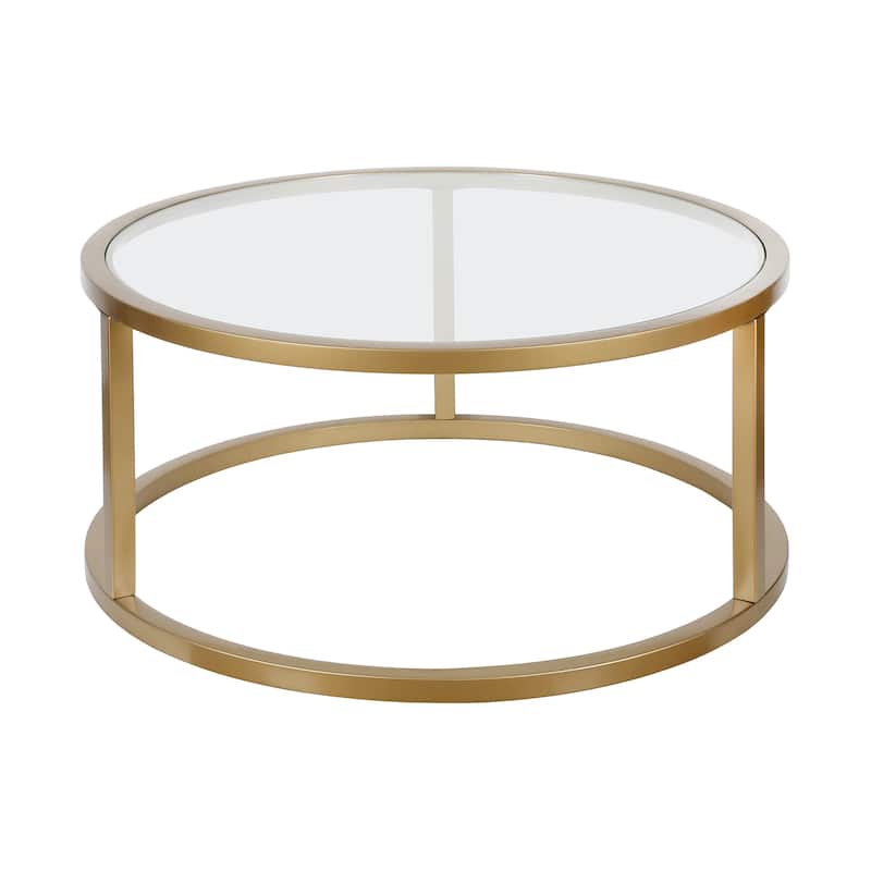 35-Inch Glass and Steel Round Coffee Table for Living Room - 35” x 35” x 17”