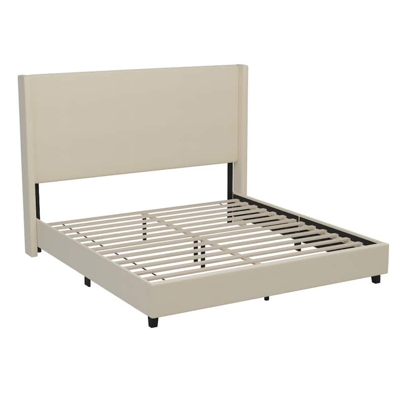 Modern Upholstered Platform Bed with Channel Stitched Headboard