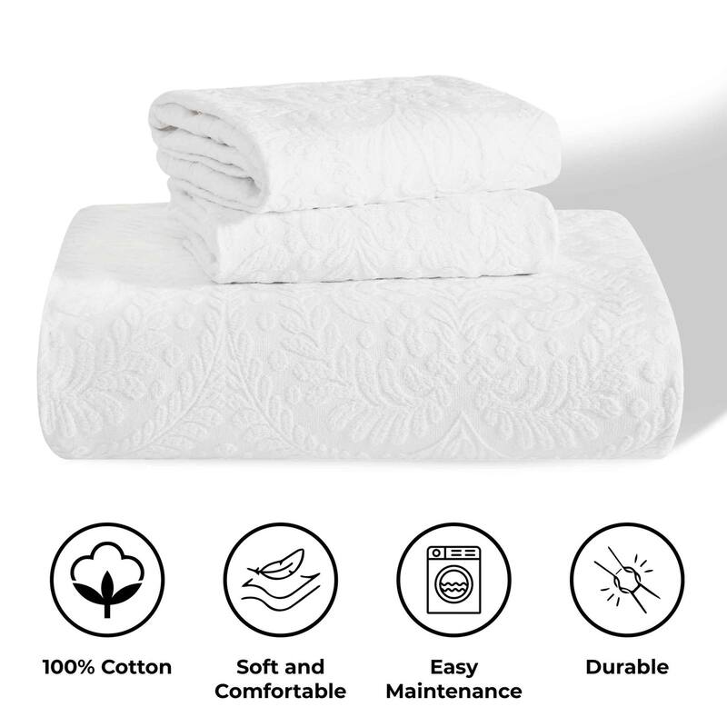 Superior Aspen Jacquard Floral Scalloped Edges Cotton Blend Bedspread Set