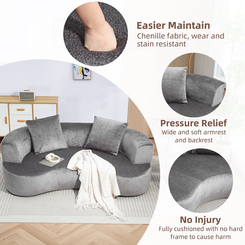 XINMICS 78.74'' Modern Sectional Sofa, 2-Seater Chenille Sofa with 2 Pillows, U-Shape Foam Sofa No Assembly Required