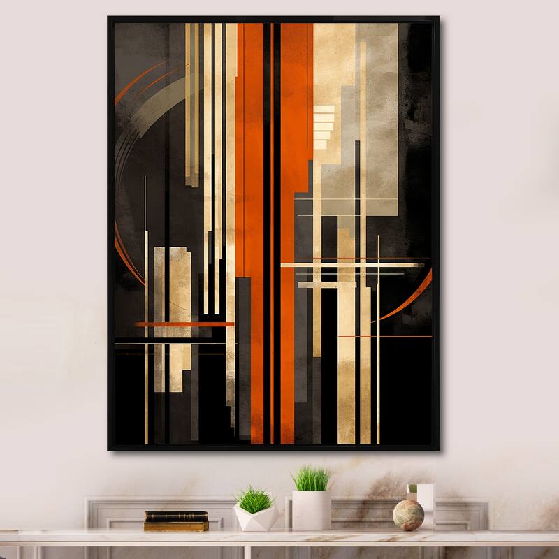 Designart "Orange And Grey Vectors I" Abstract Shapes Framed Canvas Prints