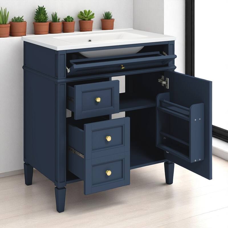 30" Bathroom Vanity with Sink - MDF and Solid Wood Cabinet, Roman Legs,Undermount Ceramic Sink,Freestanding Cabinet