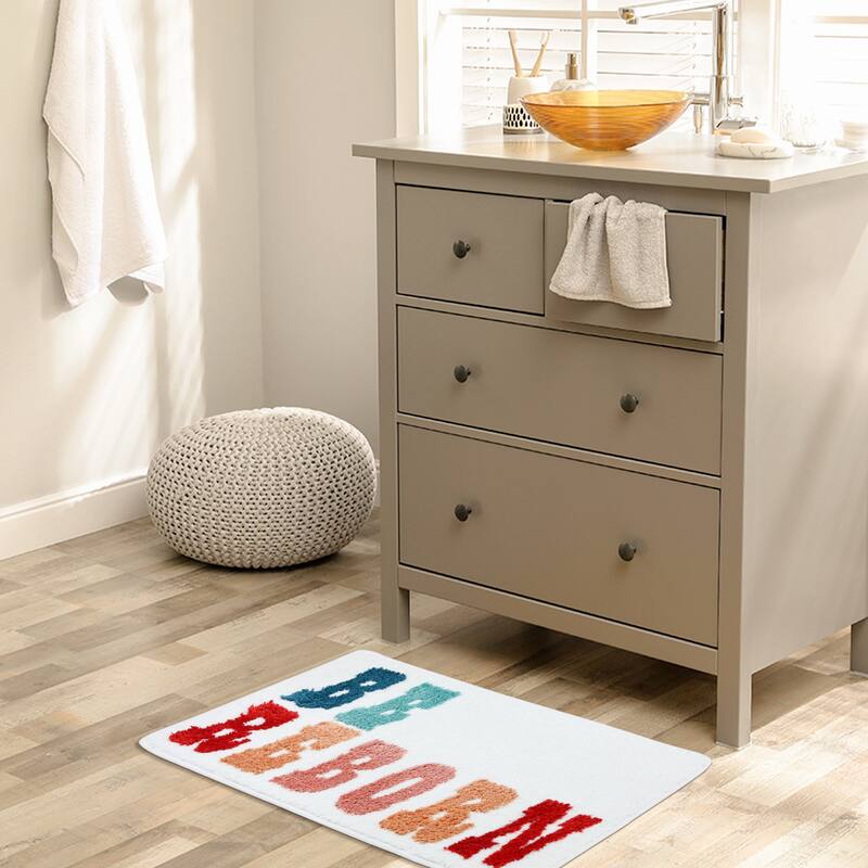 Cute Letter Pattern Bathroom Rugs, Soft and Absorbent Bath Floor Mat, Non-Slip Shaggy Bath Carpet, Bath Mats for Sink