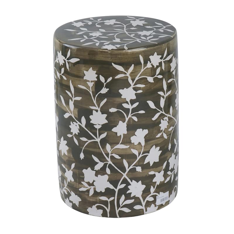 Hand Painted Floral Cylinder Flower Stool - 18"