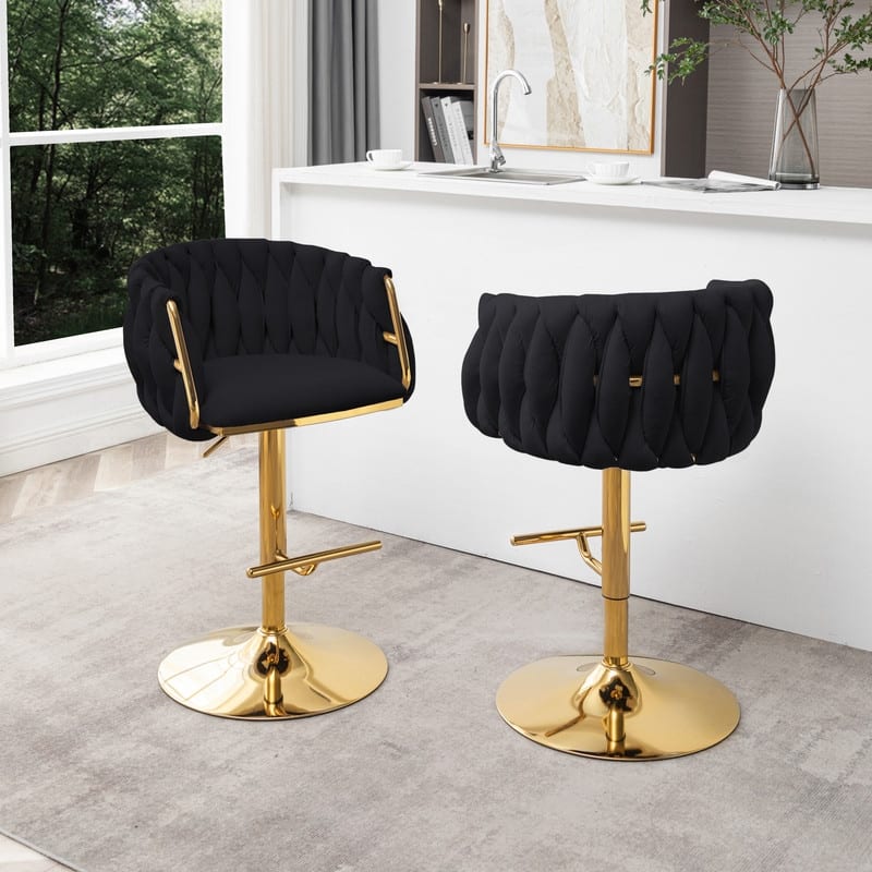 Best Quality Furniture Adjustable Velvet Upholstered Barstool w/ Chrome Finish Base (Set of 2)
