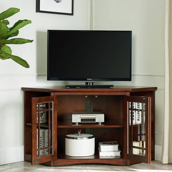 Leick Home Solid Wood Mission Oak Two Door Corner TV Stand Bed Bath