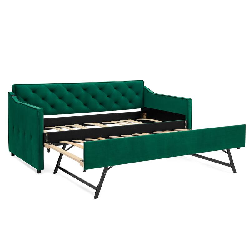 Twin Upholstered Daybed with Pop-Up Trundle & USB Charging Ports