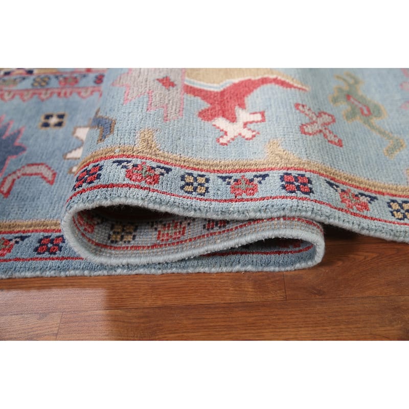 Light Blue Oushak Area Rug Hand-Knotted Oriental Wool Carpet - 8'3"x 9'10"