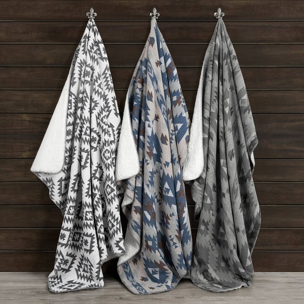 Paseo Road Southwest Aztec Design Throw with Sherpa Backing, 50" x 60"