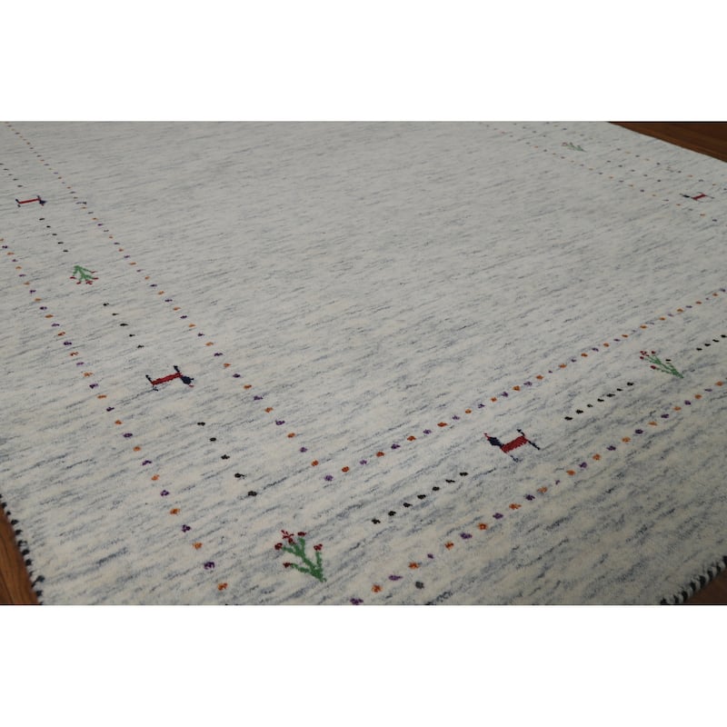 Hand Knotted Oriental 100% Wool Carpet Tribal Animal Pictorial Beige & Ivories Gabbeh Area Rug - 7' 10'' X 5' 2''