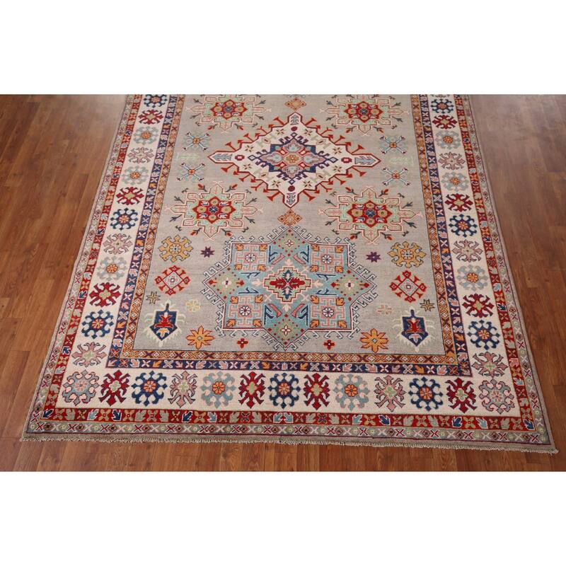 Beige Kazak Oriental Area Rug Hand-Knotted Bedroom Wool Carpet - 6'7" x 9'8"