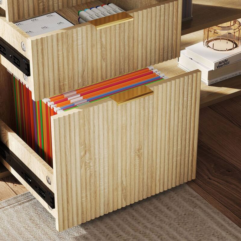 54W L Shaped Desk with Drawers and File Cabinet