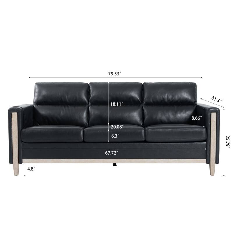 79.5"Solid Wood Three-Seater Sofa for Living Room