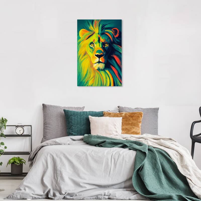 Wynwood Studio Canvas Animals Feline Royalty Green and Bohemian & Eclectic Wall Art Canvas Print - Green, Orange - 36 x 24
