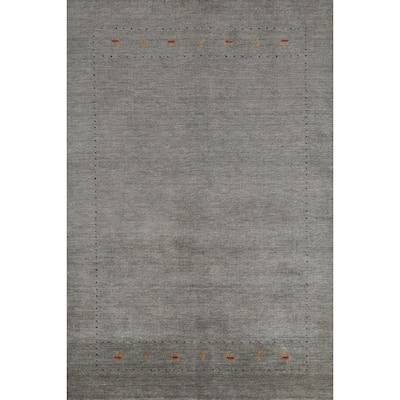 Tribal Modern Gabbeh Indian Rug Handmade Grey Wool Carpet - 5'5" x 7'8"