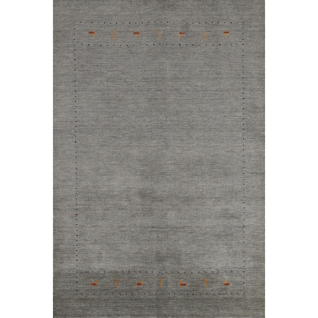 Tribal Modern Gabbeh Indian Rug Handmade Grey Wool Carpet - 5'5" x 7'8"