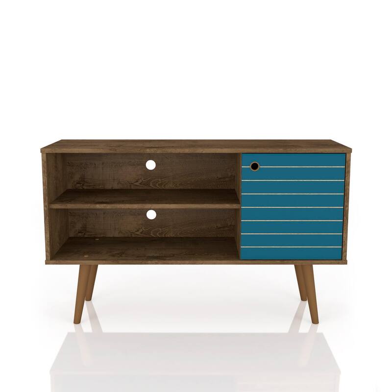 Mid-century Modern Liberty 2-shelf TV Stand - Blue/Brown