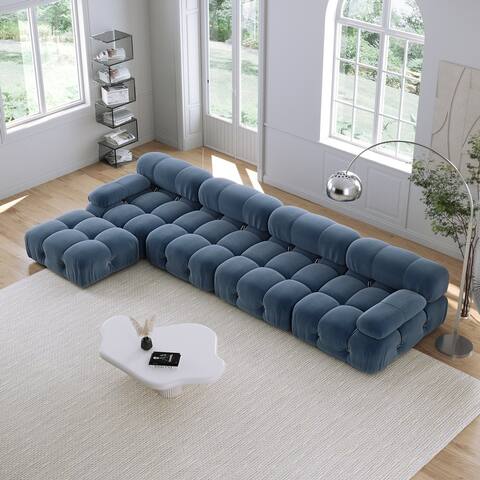 JASIWAY L-shaped 5 Piece Velvet Upholstered Sectional Sofa