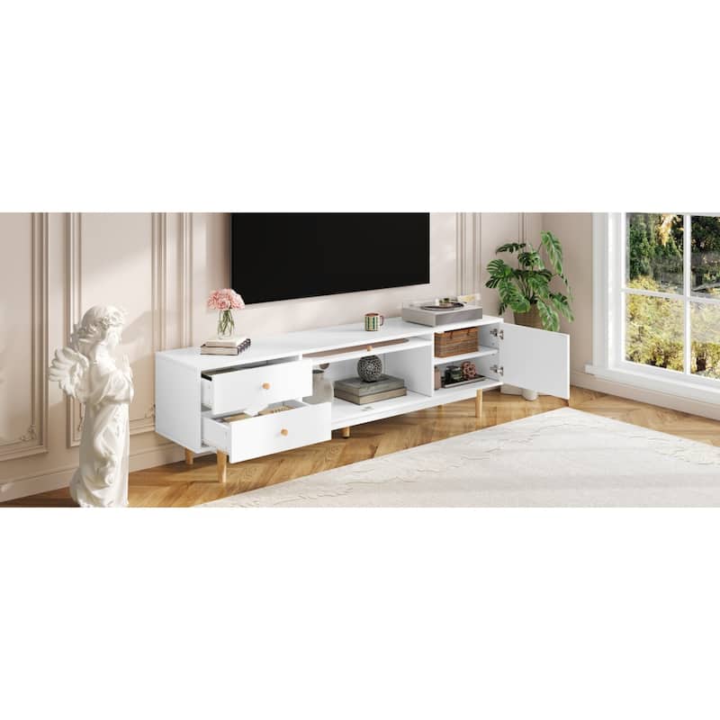 Roomfitters 70 Inch TV Stand for TVs up to 80 Inch, Minimalist Media Console Table with Storage Drawers, White