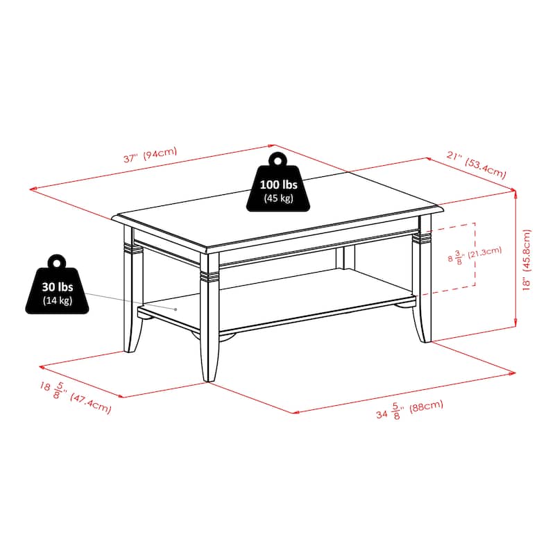 Nolan Coffee Table, Cappuccino - 37"W x 21"D x 18"H