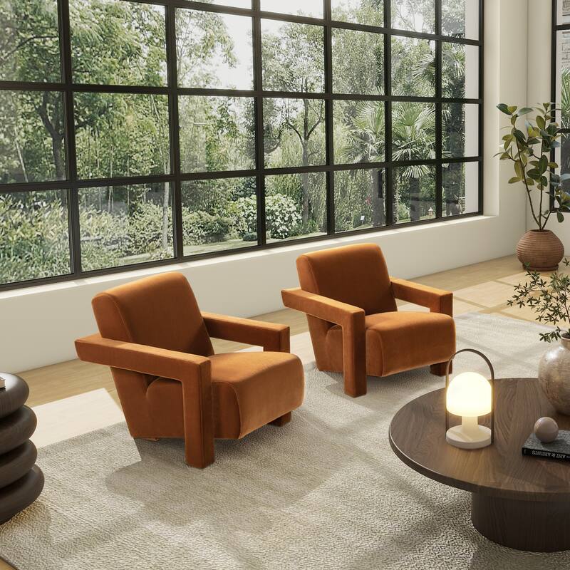 Ethan 28.5" Velvet Fully Upholstered Squared Arm Accent Chair