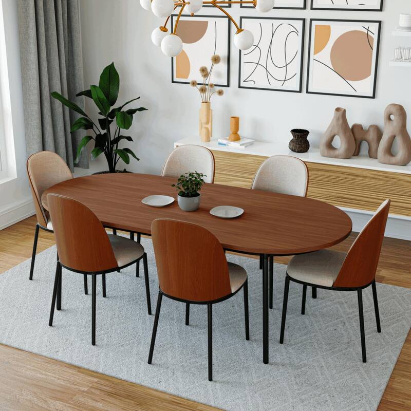7-Piece Dining Set in Black Steel with 6 Chairs and Table Tule Collection by LeisureMod