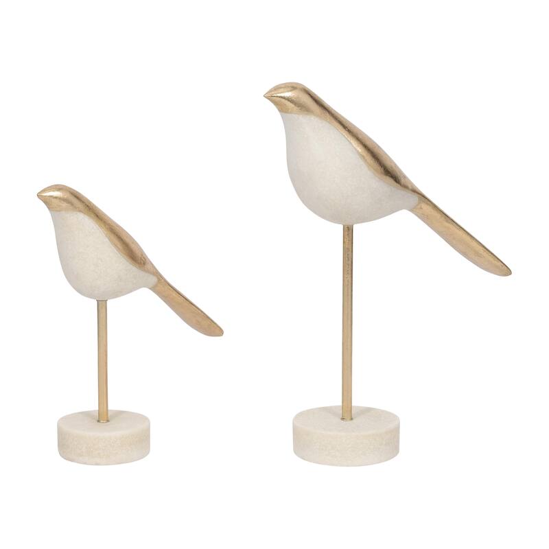 Exquisite Bird Figurine Sculpture - Set of 2, 12", White - 12.0"