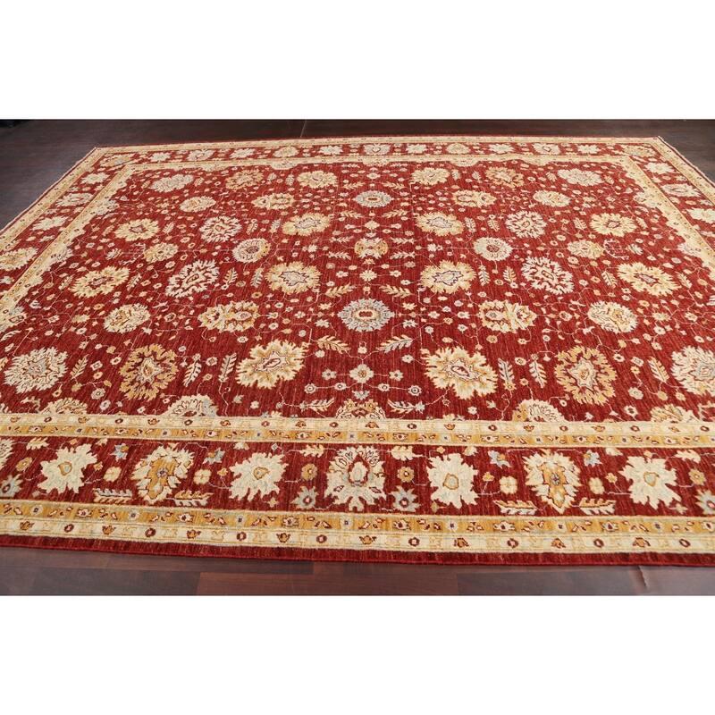 Vegetable Dye Floral Chobi Peshawar Area Rug Hand-knotted Wool Carpet - 9'1" x 12'0"