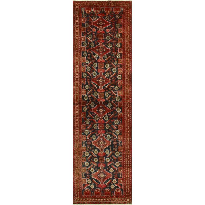 Fine Vintage Distressed Muxlisa Charcoal/Red Runner - 3'4" x 12'11"