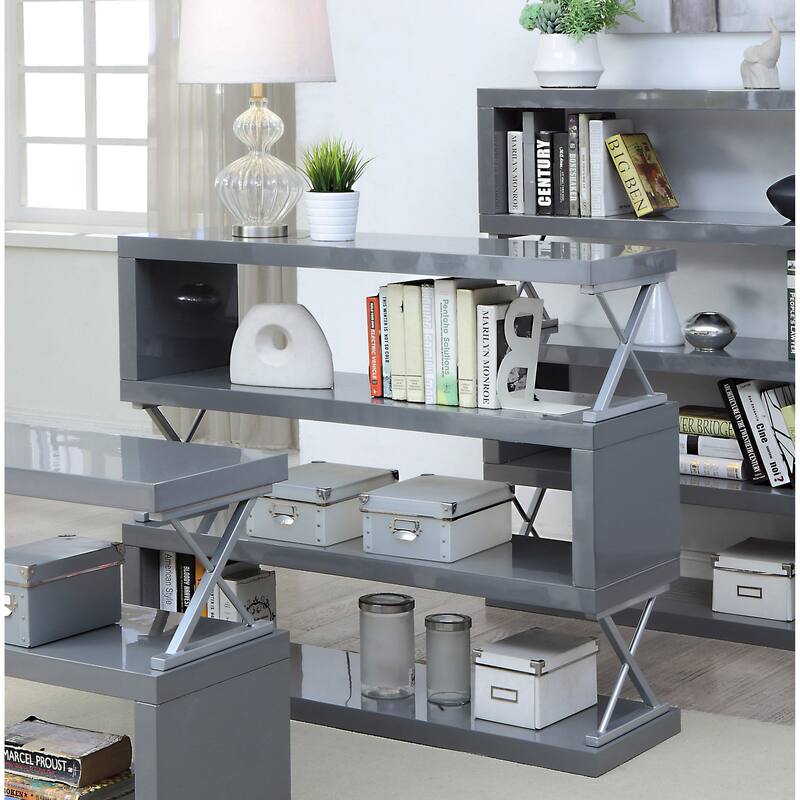 Loop Contemporary Metal 4-Tier Open Back Bookcase by Furniture of America