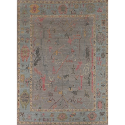 Floral Grey Oushak Turkish Area Rug Hand-Knotted Wool Carpet - 8'0"x 10'4"