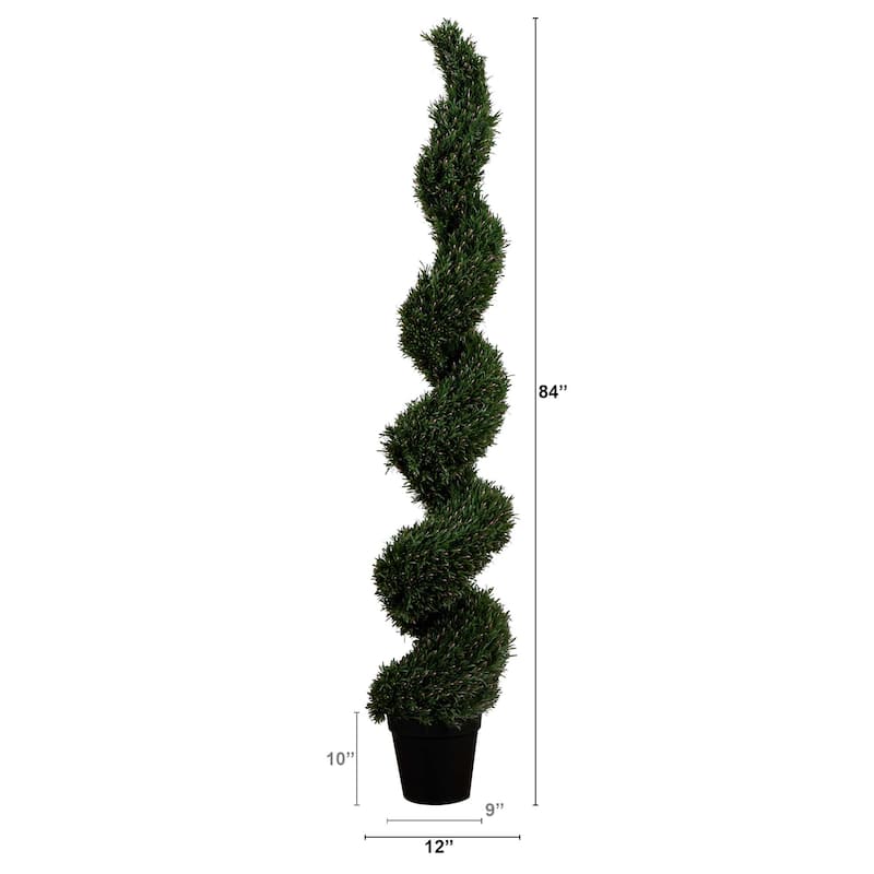 Potted Spiral Rosemary Outdoor Artificial Topiary - 7'