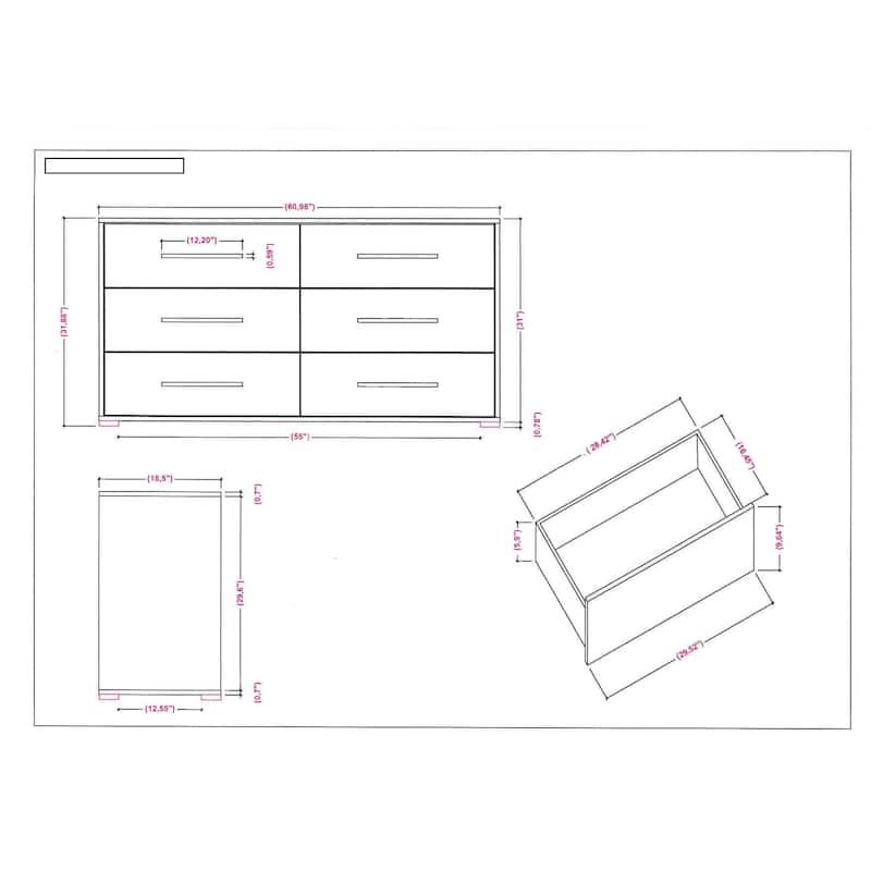Somette Napolitan 6-Drawer Melamine Wood Dresser