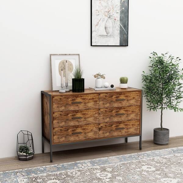 Industrial 6 Drawer Dresser for Bedroom, Rustic Brown Wood Dresser, Wide Chest of Drawers, Storage Clothes - Bed Bath & Beyond - 38233746 Industrial 6 Drawer Dresser for Bedroom, Rustic Brown Wood Dresser, Wide Chest of Drawers, Storage Clothes - Bed Bath & Beyond - 38233746