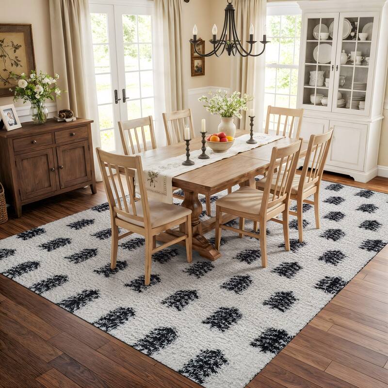 Scandinavian Arrow Shag Rug - Modern Look - Anthracite Dark Gray - Easy Maintenance