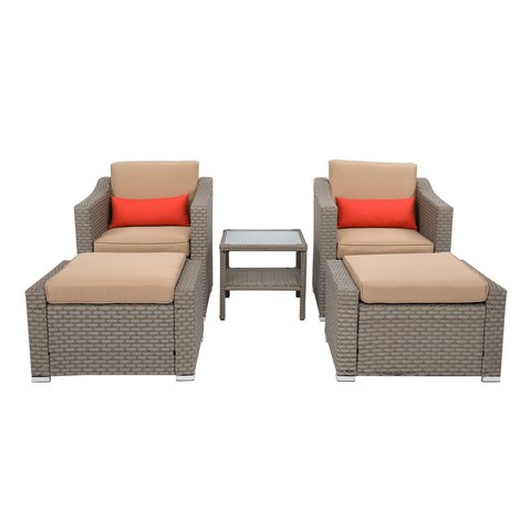 5-Piece Rattan Patio Set with 2 Chair,2 Footstool and 1 Coffee Table