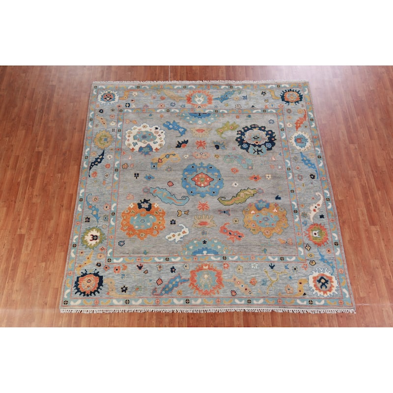 Hand Knotted Oriental 100% Wool Carpet Transitional All-Over Greys & Charcoal Oushak Area Rug - 9' 0'' X 8' 10''