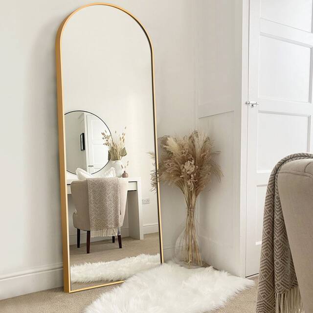 Arched Full Length Floor Wall Mirror Standing Dressing Mirror - 64.12x21 - Gold