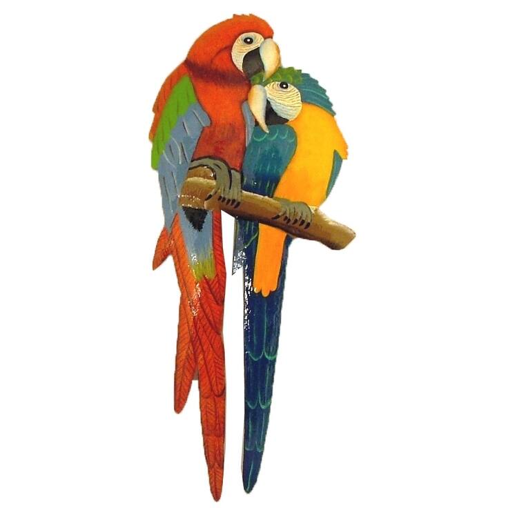 Cute Tropical Parrot Pair Wall Decor Haitian Metal Art - Multi
