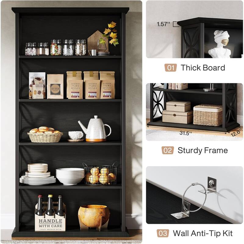 6-Tier Tall Bookshelf, 71" Industrial Bookcase