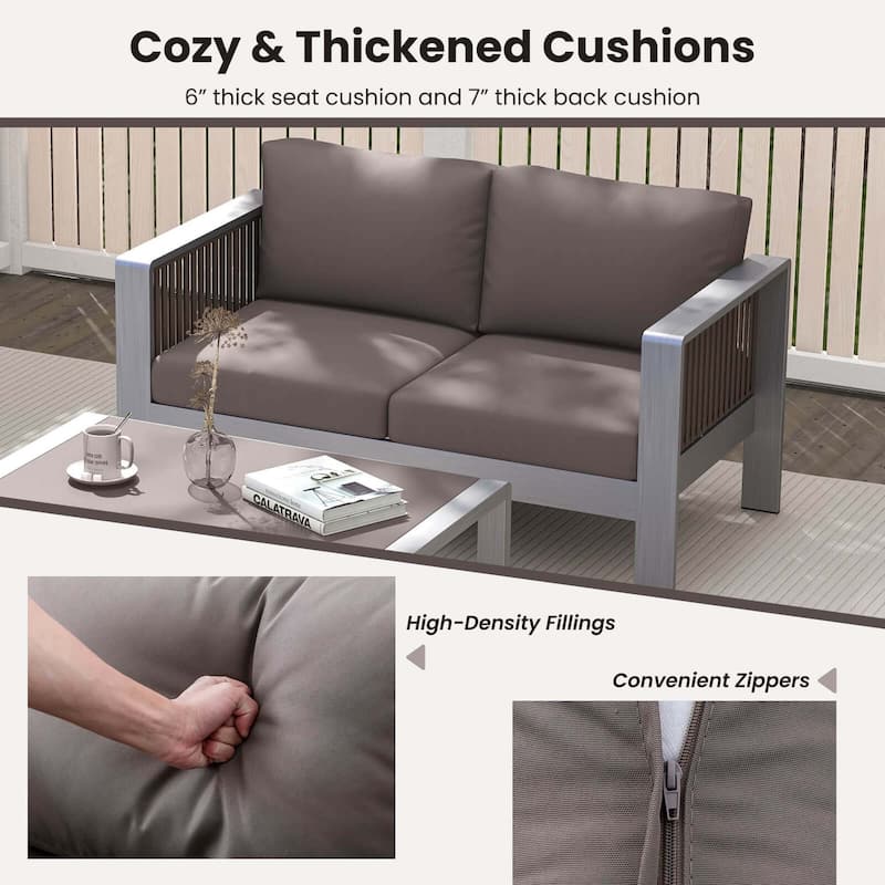 Costway Patio Aluminum Loveseat Sofa Outdoor Furniture Set with Thick - See Details
