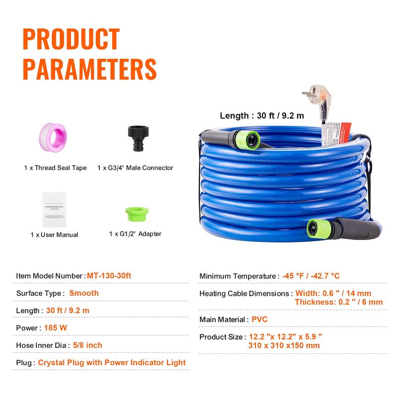 Heated Water Hose for RV, Heated Drinking Water Hose Antifreeze to -45°F, Automatic Self-regulating, 5/8" I.D.