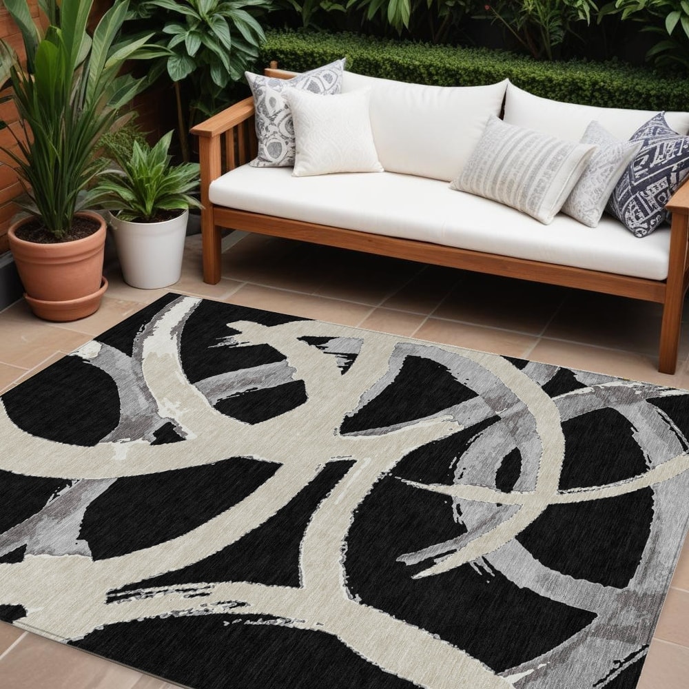 HomeRoots Abstract Transitional Rectangle Outdoor Rug