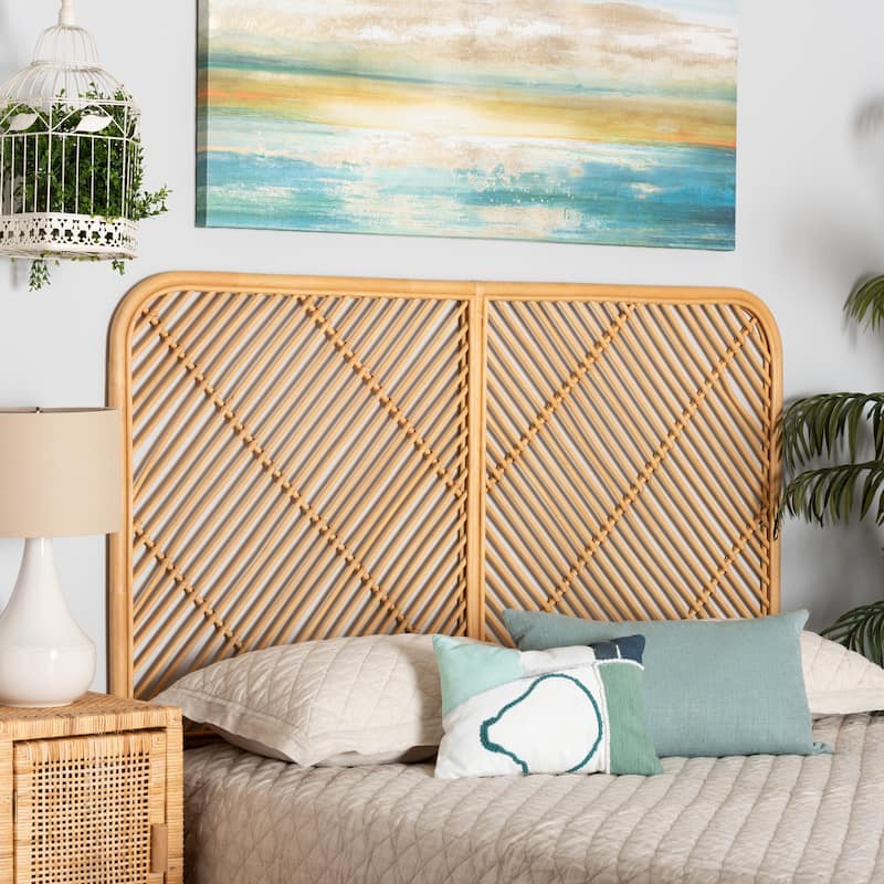 Sakina Modern Bohemian Natural Rattan Wallmountable HeadboardQueen