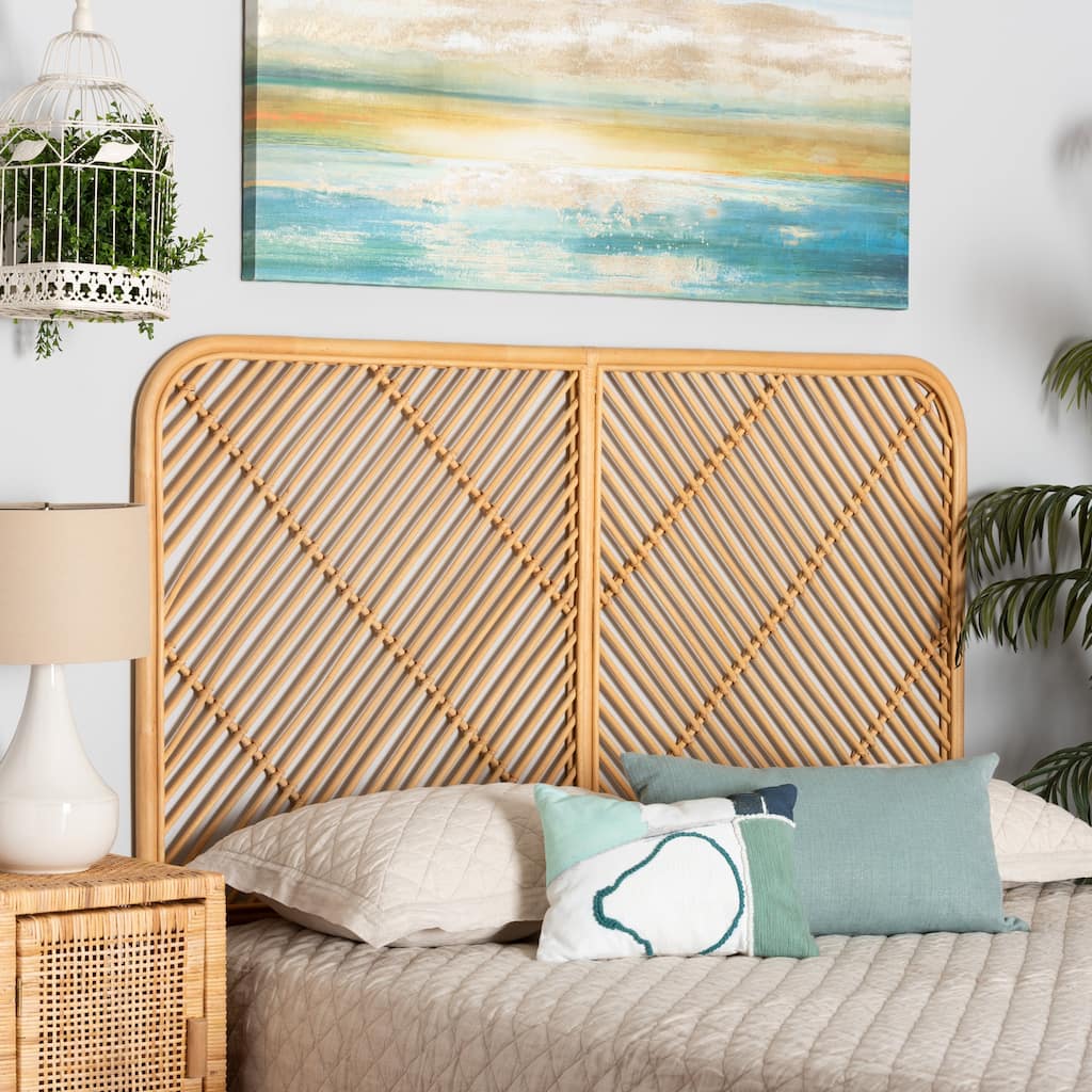 Sakina Modern Bohemian Natural Rattan Wall-mountable Headboard-Queen