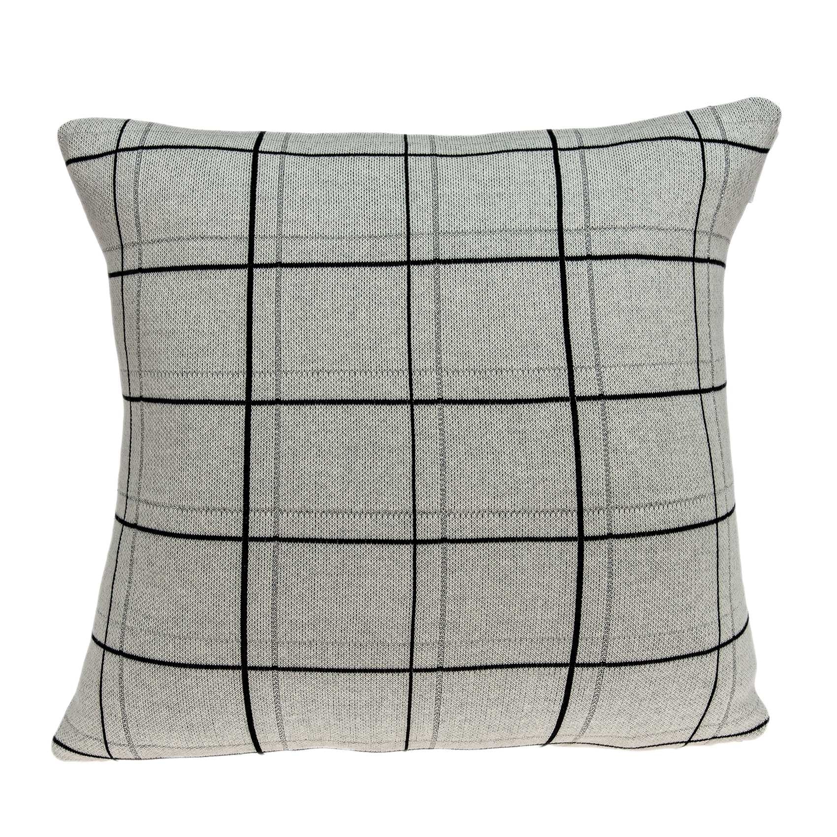 Large Scale Tan and Grey Plaid Cotton Accent Pillow Cover Bed