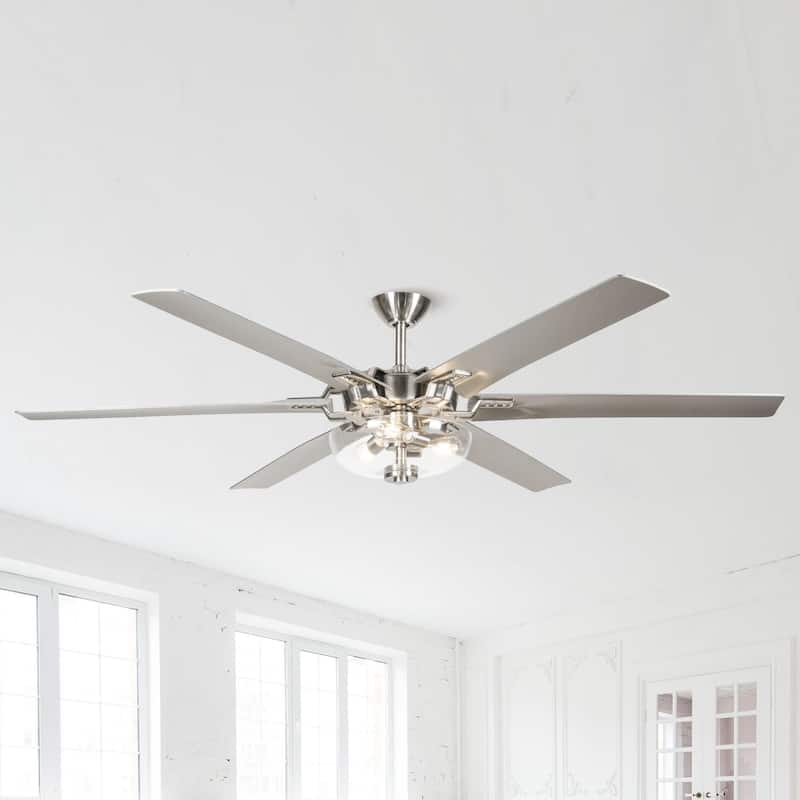 70-in Modern 6-Blade Brushed Nickel Glass Large Ceiling Fan with Remote