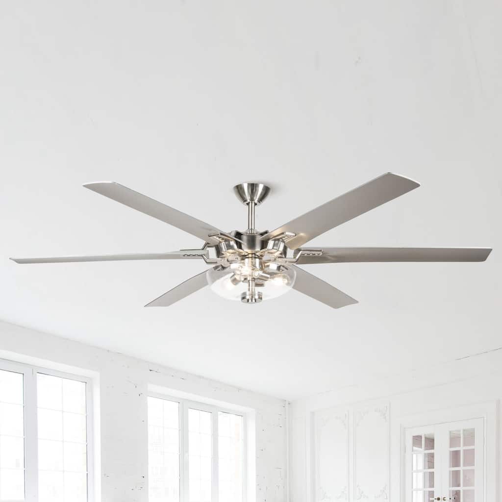 70-in Modern 6-Blade Brushed Nickel Glass Large Ceiling Fan with Remote